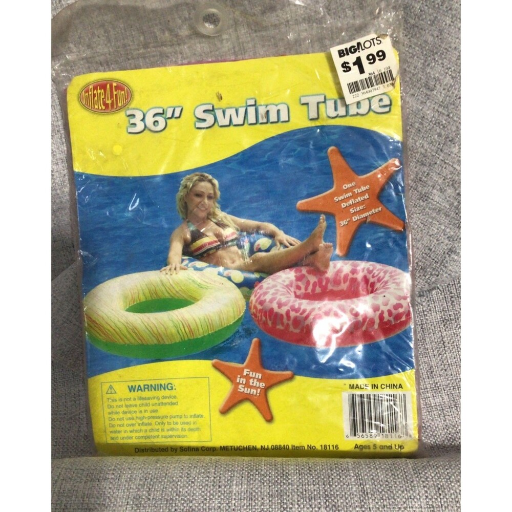 Vintage Inflate 4 Fun Inflatable 36” Diameter Smiley Swim Tube‎ Deflated